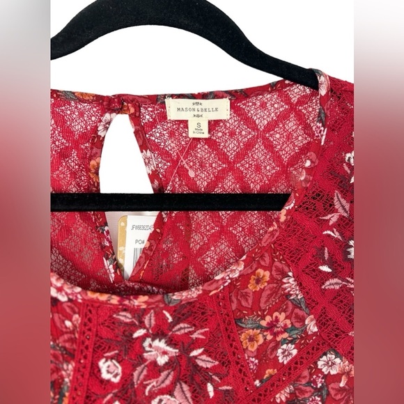 NWT Mason & Belle Red Floral Long Sleeve Top with Lace S - Picture 4 of 6